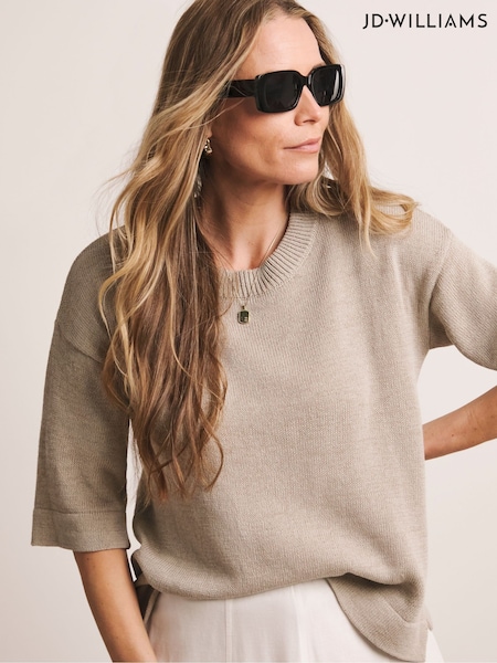 Anthology By JD Williams Natural Loose Stitch Boxy Short Sleeve Jumper (H22151) | €49