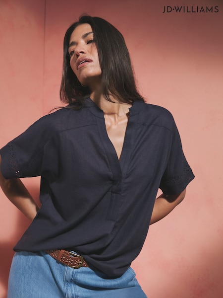 Albastru - JD Williams Crochet Trim Pop Over Top (H22161) | 223 LEI