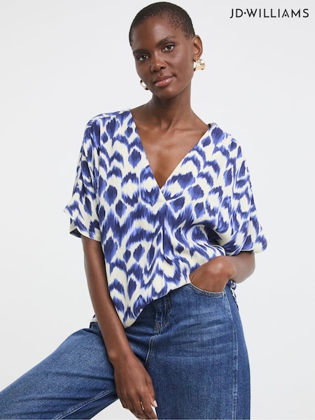 Albastru - JD Williams Crinkle Pop Over Top (H22162) | 201 LEI