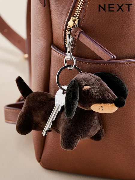 Black/Brown Sausage Dog Cute Plush Keyring Bag Charm (H22193) | €9