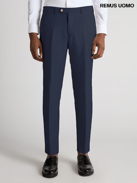Remus Uomo Blue Slim Leg Linen-Blend Formal Trousers (H22244) | €119