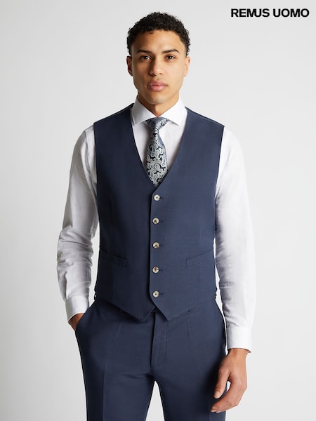 Remus Uomo Light Blue Tapered Fit Tapered Fit Linen-Blend Waistcoat (H22250) | €92