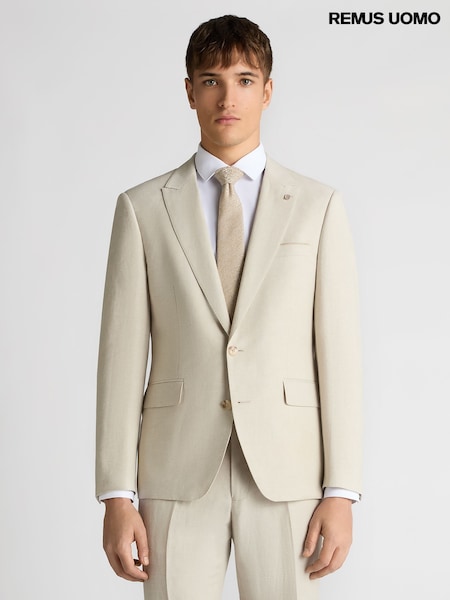 Remus Uomo Cream Tapered Fit Linen-Blend Suit Jacket (H22259) | AED1,042