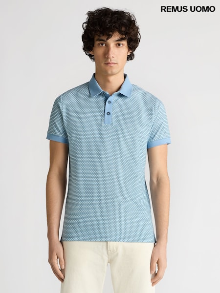 Remus Uomo Blue Tapered Fit Cotton-Blend Polo Shirt (H22263) | €66