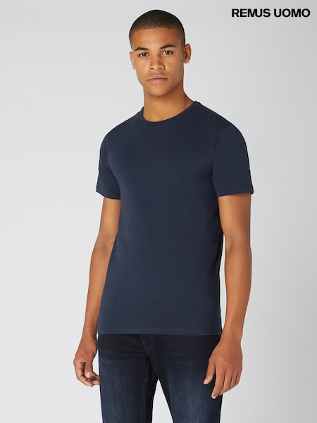 Remus Uomo Light Blue Tapered Fit Cotton Stretch T-Shirt (H22269) | 148 QAR