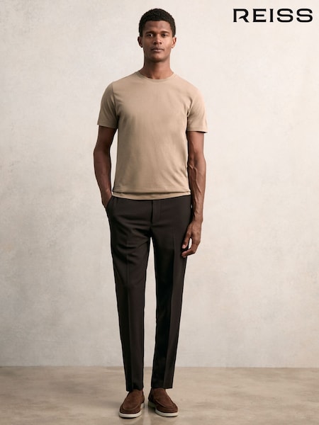 Reiss Light Taupe Brown Bless Cotton Crew-Neck T-Shirt (H22287) | €41