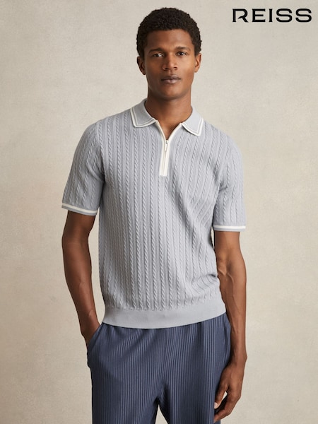 Reiss Soft Blue Jarvis Micro-Cable Half-Zip Polo Shirt (H22292) | AZN 296