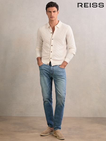 Reiss Off White Gideon Wool V-Stitch Button-Through Cardigan (H22293) | €185