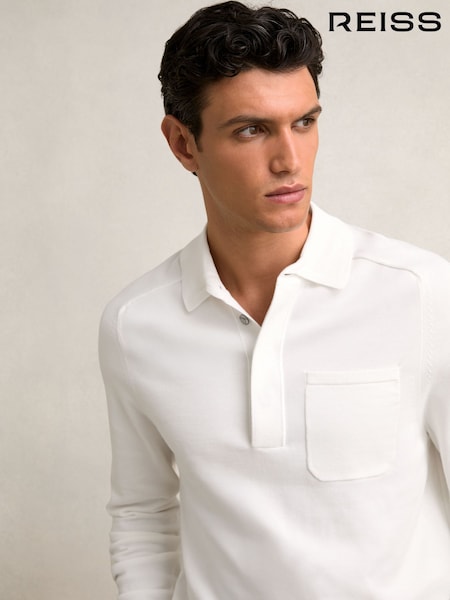 Reiss White Clinton Cotton Concealed Placket Polo Shirt (H22294) | AZN 276