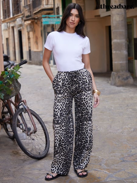 Threadbare Animal Jersey Wide Leg Trousers (H22297) | ₪183