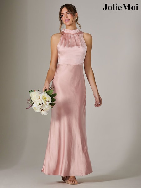 Розовый - Jolie Moi Halter Neck Maxi Dress (H22341) | €103