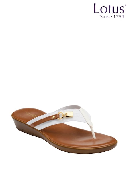 Lotus White Low Wedge Toe Thong Sandals (H22348) | ₪226
