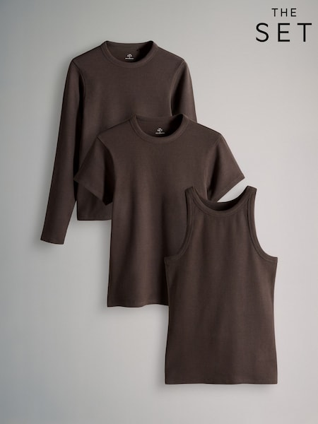 The Set 3 Pack Ultimate Ribbed Vest Short Sleeve Long Sleeve T-Shirts (H22359) | R$ 165
