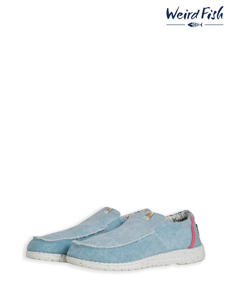 Weird Fish Blue Shoaler Washed Canvas Lightweight 100% Cotton Slip-Ons (H22378) | R$ 445