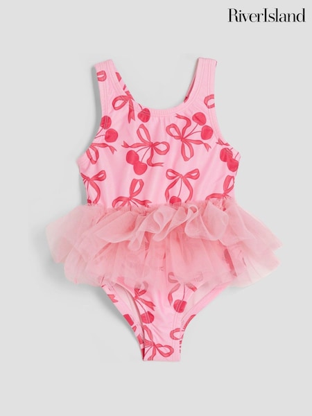 River Island Pink Girls Cherry Tutu Swimsuit (H22455) | €25