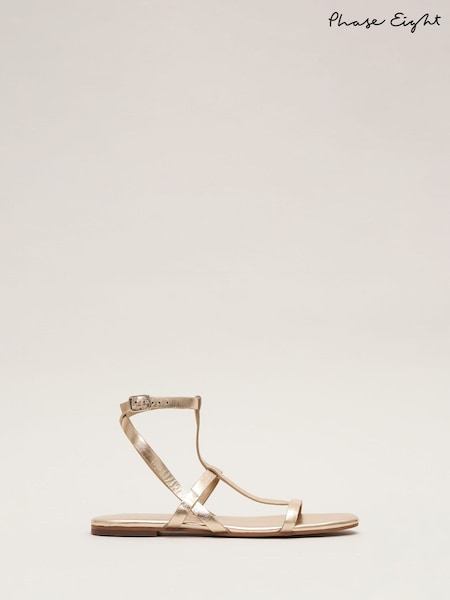 Phase Eight Gold Strappy Flat Sandals (H22468) | €101