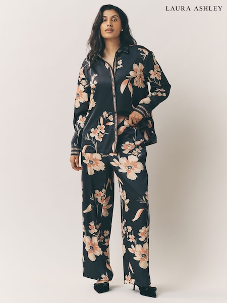 Laura Ashley Black/Red Satin Placement Printed Trousers (H22511) | €69.50