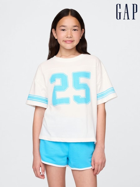 Alb - Tricou Gap Varsity Jersey (4-13ani) (H22583) | 89 LEI