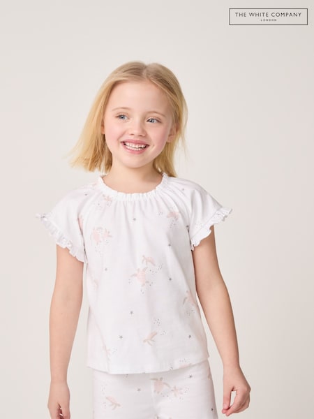 The White Company Relaxed Fit Pink 100% Cotton Boho Neck Turtle Short Pyjamas Set (H22617) | ₪111 - ₪121