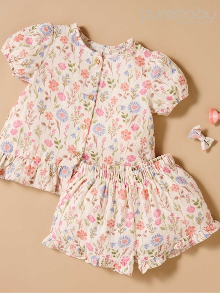 Purebaby Pink 100% Cotton Top & Short Sets (H22651) | €50