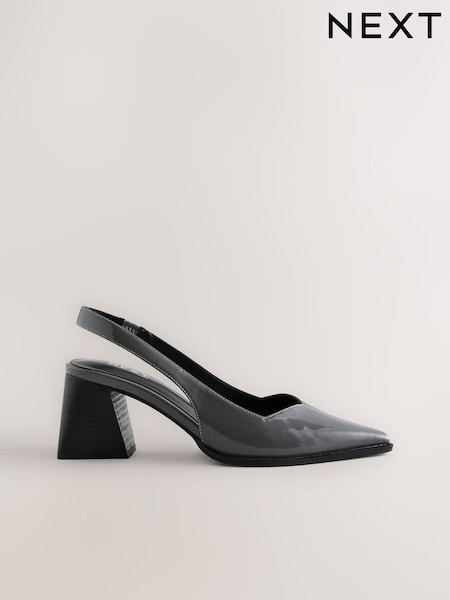 Grey Patent Forever Comfort® Pointed Toe Slingback Block Heels (H22788) | €61.50