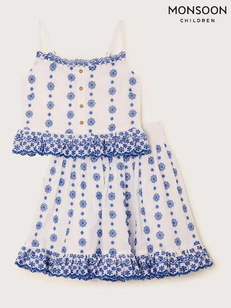 Alb - Set Monsoon Floral Broderie Cami 100% bumbac cu bluză și fustă (H22803) | 283 LEI - 305 LEI