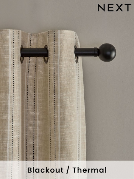 Natural Thatched Linen Look Stripe Blackout/Thermal Eyelet Curtains (H22826) | €82 - €177