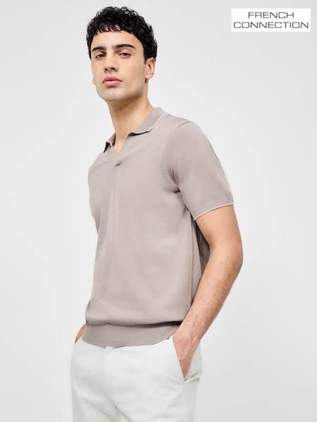 French Connection Natural 100% Cotton Trophy Knit Short Sleeve Open Collar Polo Top (H22828) | 2,343 UAH