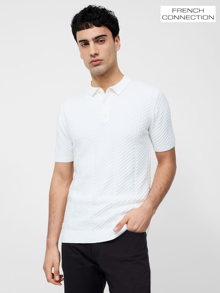 French Connection Natural 100% Cotton Textured Vertical Stripe Short Sleeve Button Polo Top (H22830) | 2,403 UAH