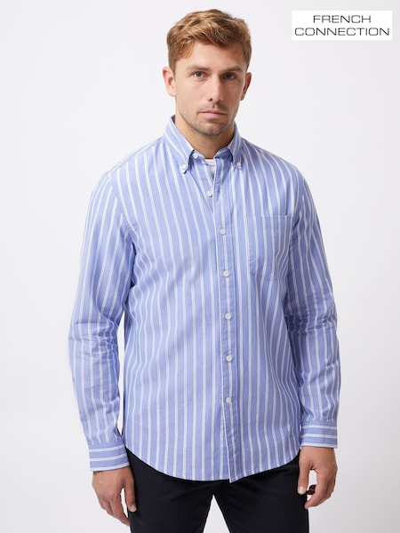French Connection Blue 100% Cotton Chest Pocket Long Sleeve Stripe Button Up Shirt (H22833) | €68