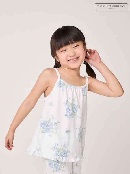 The White Company Relaxed Fit Blue Vintage Floral Frill Hem Short Pyjamas (H22932) | ₪91 - ₪101
