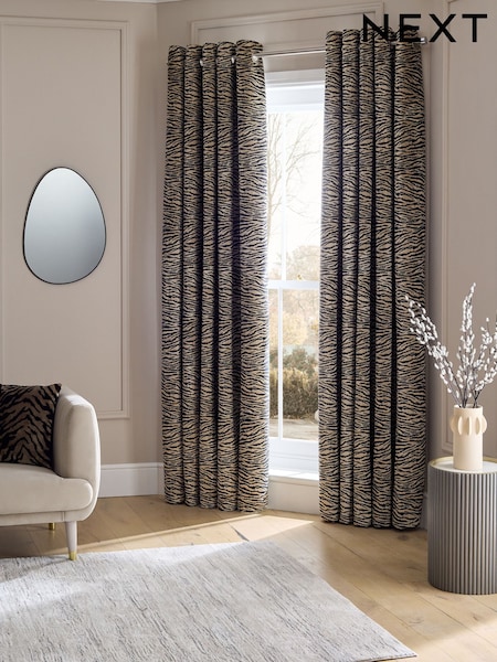 Black/Gold Collection Luxe Heavyweight Cut Velvet Tiger Eyelet Lined Curtains (H22942) | €265 - €531