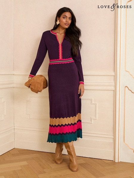 Love & Roses Notch Neck Knitted Midi Dress (H22979) | 462 LEI