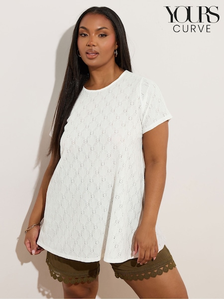 Yours Curve White Anglaise Broderie Swing Top (H23025) | €31