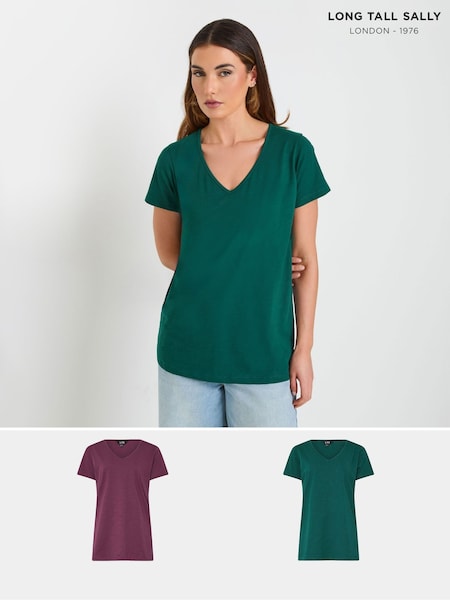 Long Tall Sally 100% Cotton V-Neck T-Shirts 2 Pack (H23028) | R$ 225