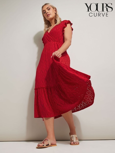 Yours Curve Red Broderie Anglaise Midaxi Dress (H23030) | €47