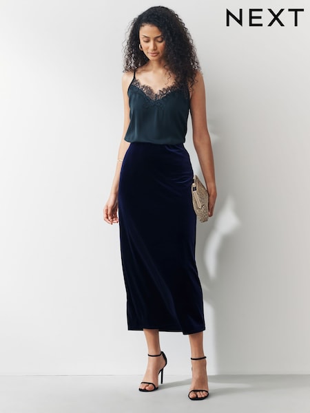 Navy Velvet Column Skirt (H23048) | R$ 305