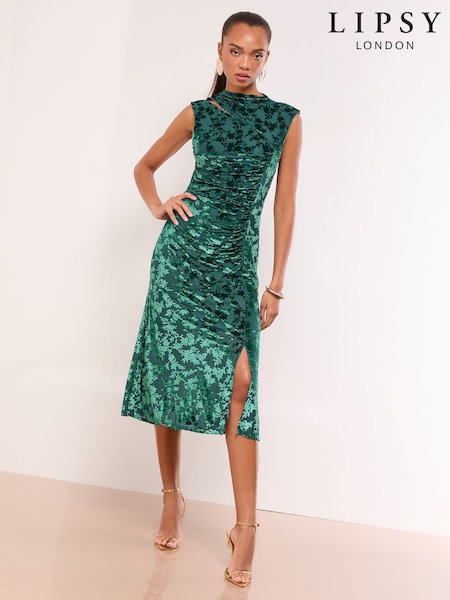 Verde - Lipsy Devore Splice Sleeveless Fit And Flare Midi Dress (H23064) | 125 €