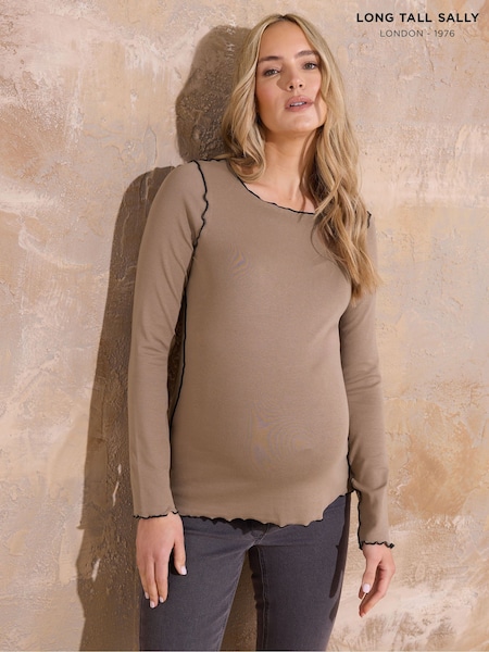 Long Tall Sally Natural Ribbed Top With Contrast Stitch (H23069) | R$ 225