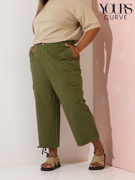Verde - Yours Curve Woven Cargo Cropped 100% Cotton Trousers (H23085) | 231 LEI