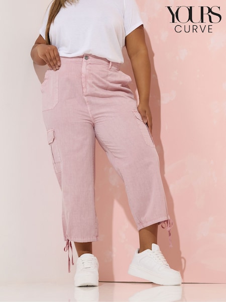 Yours Curve Pink Woven Cargo Cropped 100% Cotton Trousers (H23096) | AED181