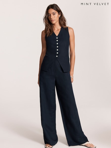 Mint Velvet Blue Wide Leg Blend Trousers (H23109) | ₪603