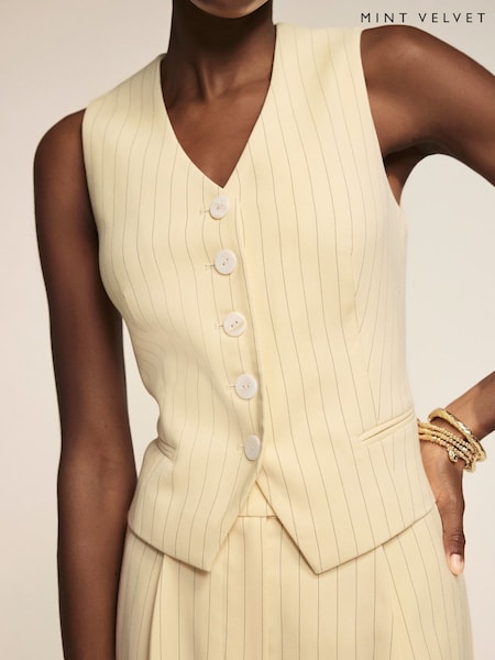 Mint Velvet Yellow Pinstripe Waistcoat (H23111) | ₪498