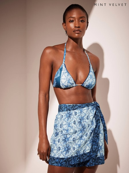 Mint Velvet Blue Printed Wrap Skort (H23117) | ₪347