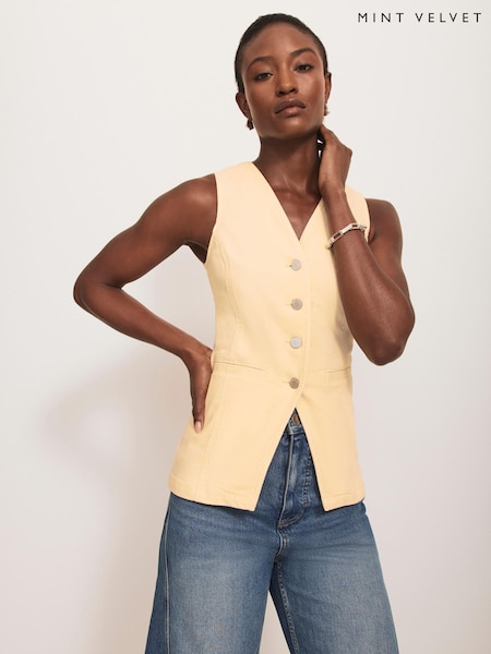 Mint Velvet Yellow Denim V-Neck Waistcoat (H23125) | €127
