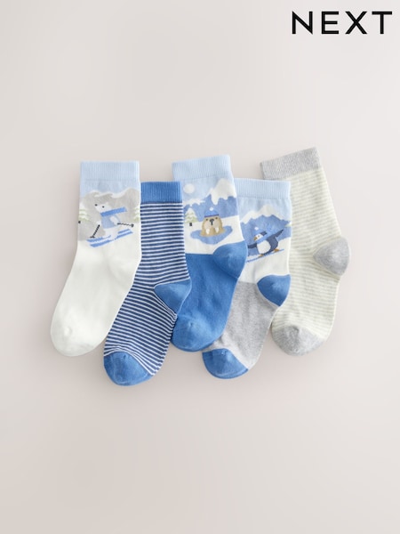 Blue Christmas Cotton Rich Socks 5 Pack (H23159) | 35 QAR - 45 QAR