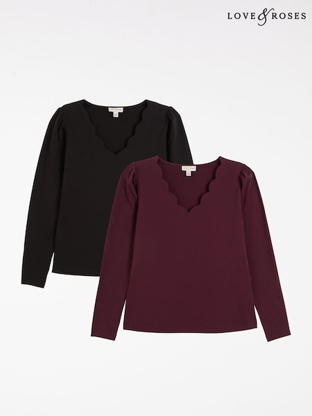 Love & Roses Black and Purple Scallop V-Neck Long Sleeve Jersey Pack (H23339) | €40