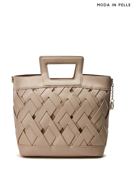 Moda in Pelle Lattice Large Woven Leather Tote (H23365) | ₪397