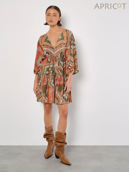 Apricot Green Distressed Tassel Kaftan Dress (H23375) | €51