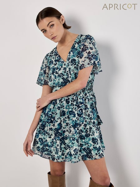 Apricot Blue Blurred Floral Print Angel Sleeve Dress (H23380) | €51